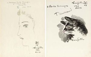 Léonard Tsugouharu Foujita - Drawing, Lithograph, Two Self-portrait Photographs And Book