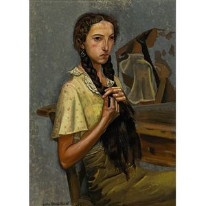 Boris Dmitrievich Grigoriev - Portrait Of A Girl At The Mirror