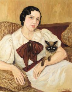 Boris Dmitrievich Grigoriev - Portrait Of A Lady With Her Cat