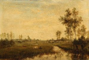 Cesar De Cock - Cattle Resting In A Flemish River Landscape
