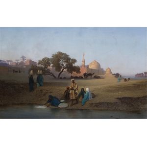 Charles Théodore Frère (Bey) - A Village Along The Nile Near Cairo