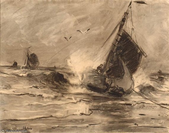  Oil Painting Replica Flatbottom Boat In The Surf by Gerhard Morgenstjerne Munthe (1875-1927) | ArtsDot.com