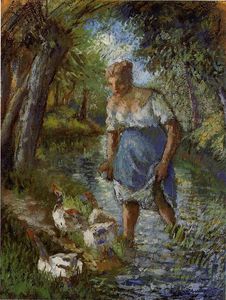 Camille Pissarro - Peasant Crossing a Stream.