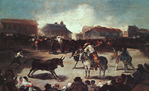 Francisco De Goya - Village Bullfight - oil on wood -