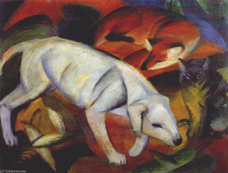 Artwork Replica three animals (dog, fox and cat) -, 1912 by Franz Marc (1880-1916, Germany) | ArtsDot.com