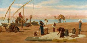 Frederick Goodall - Unloading Cotton on the Nile