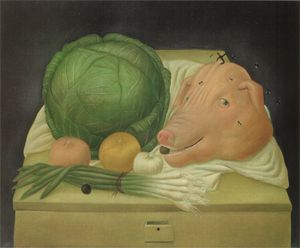 Fernando Botero Angulo - nature morte à la tête de poec
