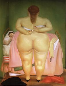 Fernando Botero Angulo - femme agrafant son soutien-gorge
