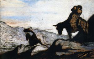 Honoré Daumier - Don Quichotte et Sancho Pança dans les montagnes huile sur panneau Gift Quichotte and Sancho Pança in the mountains oils on panel