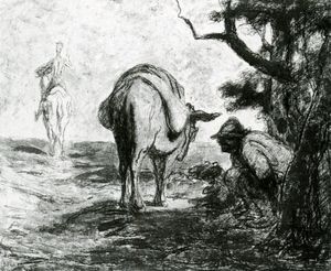 Honoré Daumier - Don Quichotte et Sancho Pança, Huile sur panneau Gift Quichotte and Sancho Pança, Oil on panel