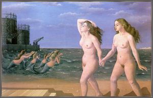 Paul Delvaux - woman in front of the sea