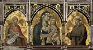 Pietro Lorenzetti - Assisi-arch-Madonna and Child with St Francis and St John the Baptist