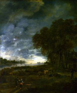 Aert Van Der Neer - A Landscape with a River at Evening