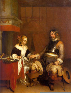 Gerard Ter Borch The Younger - Soldier offering a young woman coins, louvre