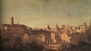 Jean Baptiste Camille Corot - The Forum Seen from the Farnese Gardens, oil on