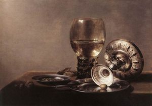 Pieter Claesz Soutman - Still life with Wine Glass and Silver Bowl