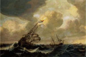 Abraham Hendriksz Van Beijeren - A dutch three-master and other shipping in a stiff breeze at open sea