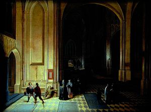 Pieter Neefs The Elder - Interior of a cathedral with a beggar and other figures