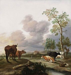 Anthonie Van Borssom - Landscape with Cows and Sheep