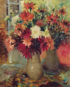 Marcel Dyf - Vase of Dahlias