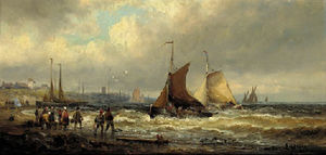 Edwin Hayes - Dutch fishing craft returning with the catch