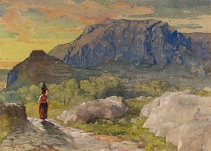 Alfred Downing Fripp - Peasant Woman in a Mountainous Landscape