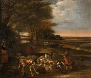 Jan Baptist Weenix - Landscape with Peasants and Animals