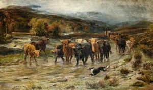 Joseph Denovan Adam - Highland Cattle on a Moorland