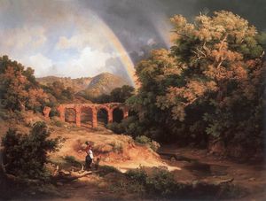 Karoly Marko The Younger - Italian Landscape with Viaduct and Rainbow