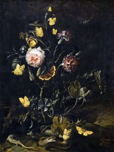 Otto Marseus Van Schrieck - Flowers, Insects and Reptiles