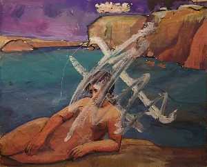 Pauline Boty - Nude woman in a coastal landscape