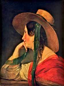 Friedrich Ritter Von Amerling - A Lady in a Large Straw Hat