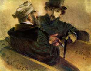Adolph Menzel - Two discussing voters