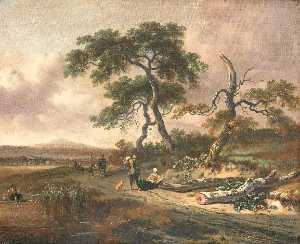 Jan Jansz Wijnants - Landscape with a Pedlar and a Woman Resting