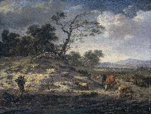 Jan Jansz Wijnants - Landscape with Cattle on a Country Road