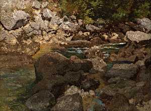 Carl Eduard Schuch - Deutsch Gebirgsbach mit Felsblöcken English Mountain Stream with Boulders