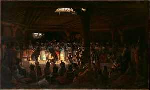 Jules Tavernier - Dance in a Subterranean Roundhouse at Clear Lake, California