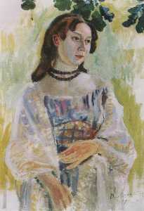 Viktor Elpidiforovich Borisov Musatov - Girl with a Necklace (also known as Portrait of Sophia Steblova)