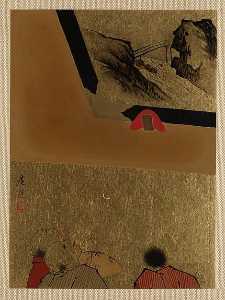 Shibata Zeshin - Three Men Looking at Framed Lacquer Drawing