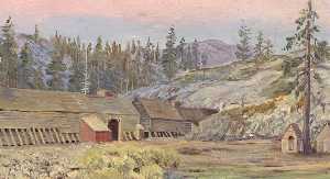 Marianne North - Snow Sheds at the Summit of the Great Pacific Railway, California