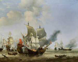 Willem Van De Velde The Elder - The Burning of the 'Andrew' at the Battle of Scheveningen