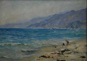 Mary Agnes Yerkes - (Beach Scene, Santa Monica, California), (painting)
