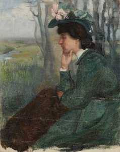 Brian Hatton - Portrait of a Lady Sitting in a Wood