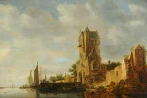 Jan Van Goyen - River Scene with a Tower