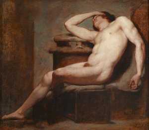 William Etty - Academic Study of a Reclining Male Nude Asleep