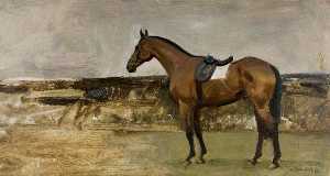 Alfred James Munnings - A Bay Horse in a Landscape