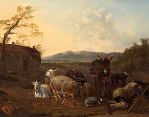 Karel Dujardin - Landscape with a Sleeping Herdsman