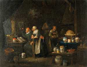 Egbert Van Heemskerck Ii - Interior with a Doctor, an Assistant, an Old Woman and a Girl