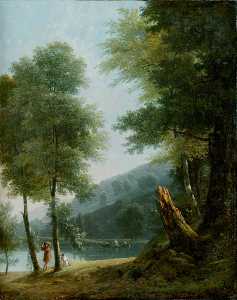 Jean Victor Bertin - Landscape with Classical Figures on and beside a Lake