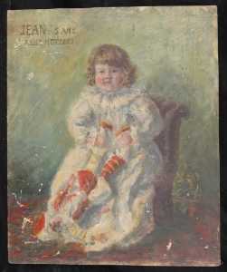 Valentine Reyre - Portrait de Jean assis sur un fauteuil et tenant une marionnette